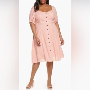 Gibson pale peach/Pink Button Midi Dress